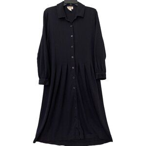 Talbots Navy Blue Button Down Dress Stretch Size Large Long Sleeve Women